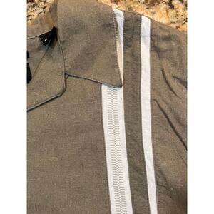 Haggar Shirt Linen Blend Mens XL  Button Up Short Sleeve Brown Coastal Beachwear